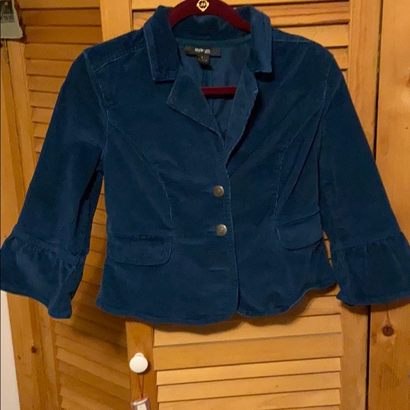 BEAUTIFUL TEAL CORDUROY JACKET W/RUFFLED SLEEVES - Picture 1 of 5